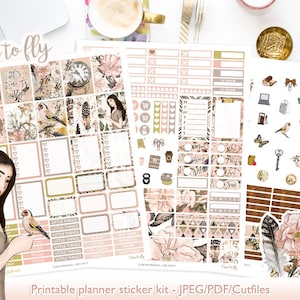 Time to Fly Weekly Kit Druckbare Planner Stickers - Neujahr Weekly Kit Erin Condren Planner Stickers Cutlines, TN, Dekor Aufkleber, Vintage