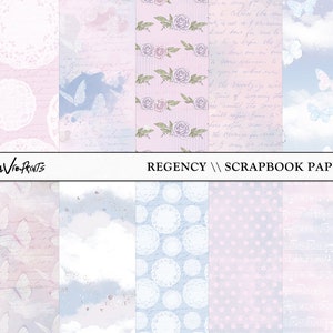 Regency Digital Papers, Ephemera pattern paper, Vintage Period digital scrapbook paper, Commercial use, Butterfly papers, Rose scrap papers