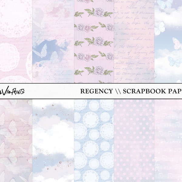 Regency Digital Papers, Ephemera pattern paper, Vintage Period digital scrapbook paper, Commercial use, Butterfly papers, Rose scrap papers