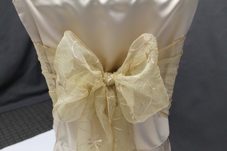 Chair Cover Sash Specials Closeout Sashes Wedding Chair Sashes 12 x 114 Sheer Gold Venezia Chair Sash for Sale