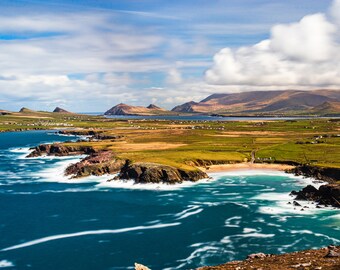 West Kerry Vista,Ireland,featuring Clogher beach,The Three Sisters,Ballydavid Head+Brandon Mountain - Printed image-2 sizes + mount option