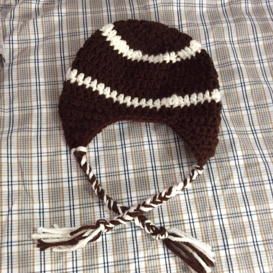 Football baby beanie with tie strings Etsy