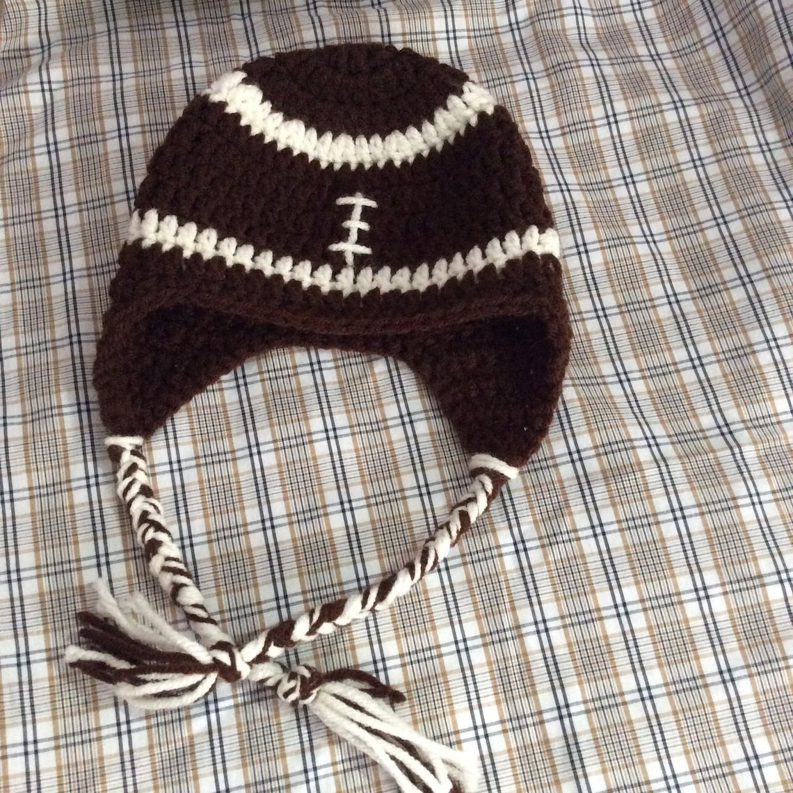 Football baby beanie with tie strings Etsy