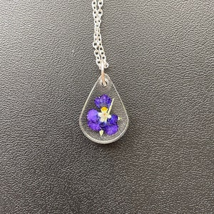 Real Dark Purple Viola Flower Necklace || Gifts for her || handmade necklaces