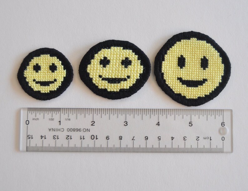 Smiley Face Cross-stitch Patch - Etsy