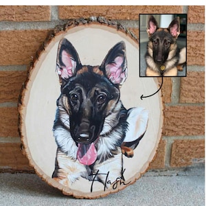 Custom Pet Portrait on Round Live Edge Wood Slice, Hand-Painted from Photo, Dog, Cat, Pet Gift, Personalized Art, Pet Memorial Painting