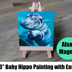 Mini baby hippo painting with easel, Fritz the hippo from the Cincinnati Zoo