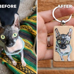 Hand-Painted Wooden Pet Keychain, Custom Portrait on Wood, Personalized Dog or Cat Gift Accessory zdjęcie 2