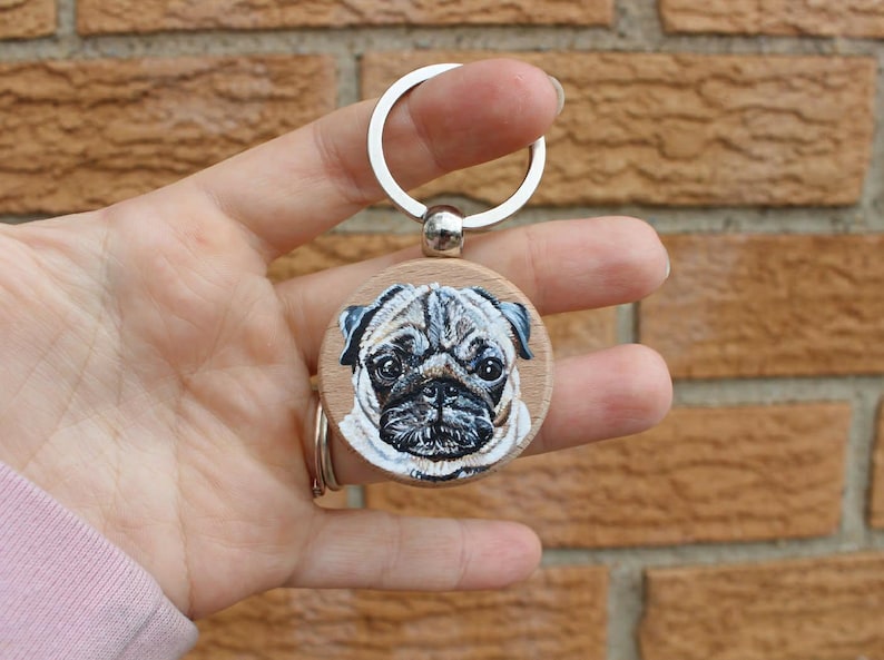Hand-Painted Wooden Pet Keychain, Custom Portrait on Wood, Personalized Dog or Cat Gift Accessory zdjęcie 9