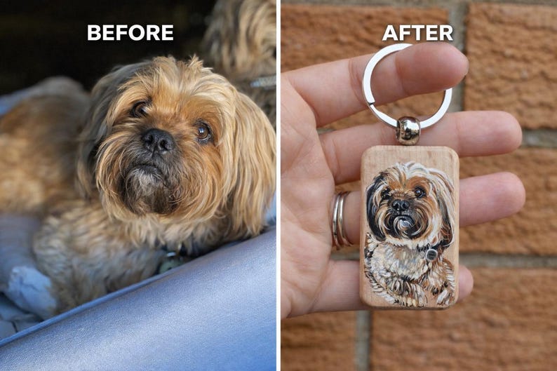 Hand-Painted Wooden Pet Keychain, Custom Portrait on Wood, Personalized Dog or Cat Gift Accessory zdjęcie 3