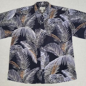 Hawaiian Shirt COOKE STREET Aloha Black Hawaii Shirt, Tropical Shirt, Foliage Palm Frond Leaf Print 100% Cotton Mens Size 2XL