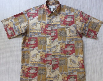 Mens Hawaiian Shirt TORI RICHARD Sea Creatures Aloha Shirt Turtles Mahi Mahi Tropical Ocean Print 100% Cotton - L - Oahu Lew's Shirt Shack