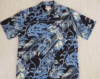 Hawaiian Shirt Men HILO HATTIE Vintage Aloha Shirt Paintball Mod Tropical Print New Age Surfer 100% Cotton Camp - L - Oahu Lew's Shirt Shack