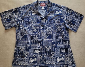 Hawaiianisches Hemd,RJC Aloha Shirt, Hergestellt in Hawaii, Tropisches Strand Shirt, 100% Baumwolle Button Down, Herren Größe 2XL