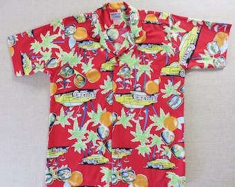 Hawaiian Shirt, California BEACH SCENE Shirt, Orange County Beaches, Surfer Cali Beach Shirt, Classic Car Shirt, 100% Cotton Men Size MEDIUM