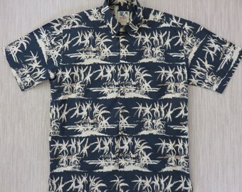 Hawaiian Shirt Men KAHALA John Severson Collection Surf Art Vintage Surfer Aloha Shirt 100% Cotton Black Camp - M - Oahu Lew's Shirt Shack