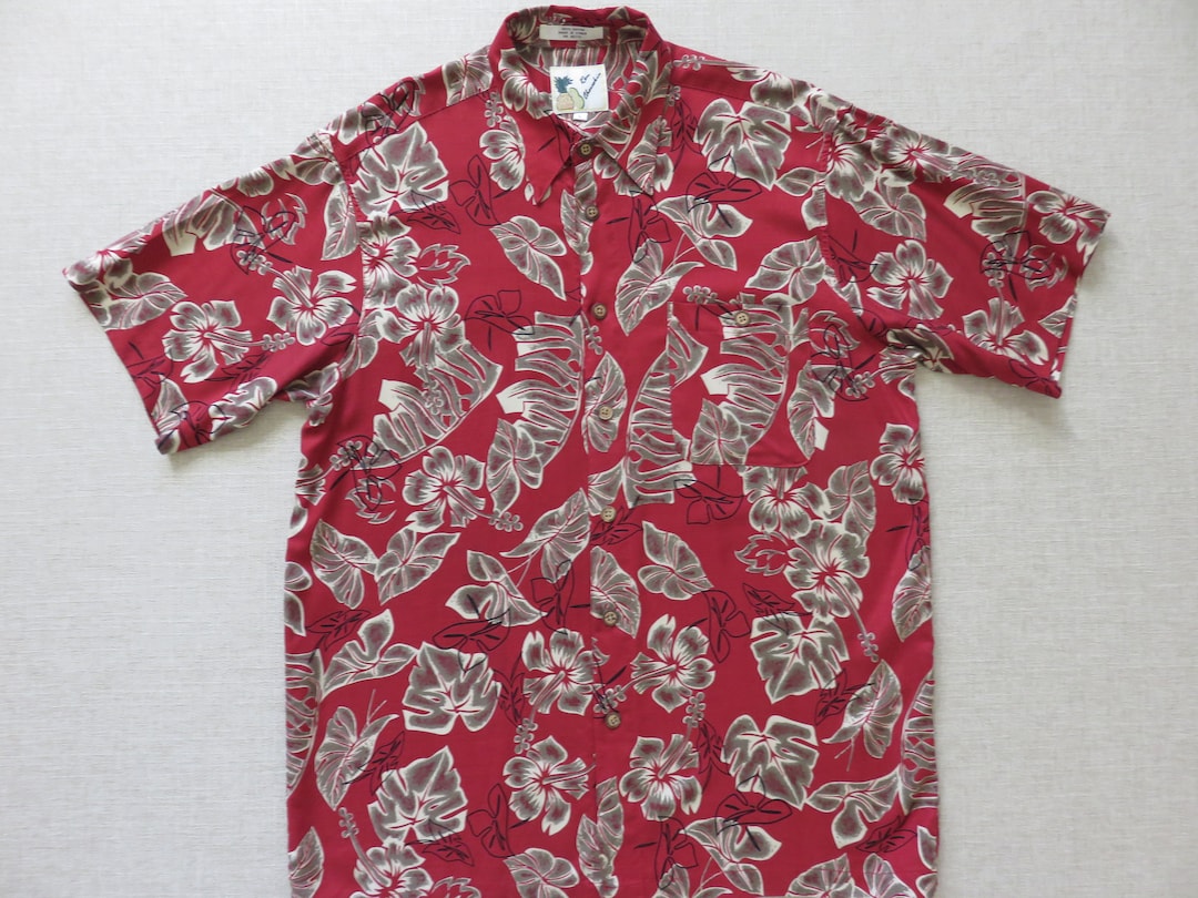Hawaiian Shirt, RON CHERESKIN Hawaii Shirt, Red Aloha Shirt, Mod ...