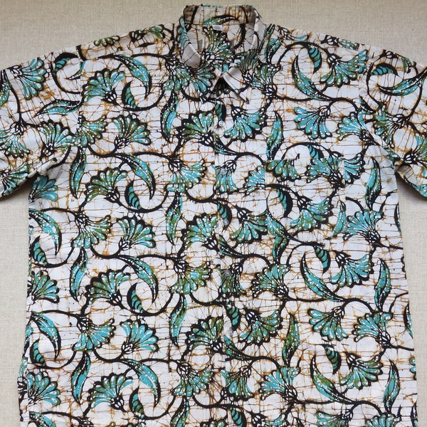 Hawaiian Shirt, BATIK Shirt Polynesian Tie Dye Tribal Floral Art Hippie Ethnic Hipster 100% Cotton Men's Camp Size 2XL