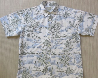 Mens Hawaiian Shirt J. CREW Hawaii Tropical Island Paradise Aloha Shirt Vacation Resort Wear 100% Cotton Camp - L - Oahu Lew's Shirt Shack