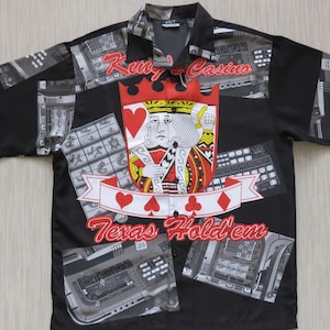 Hawaiian Gaming Shirt Cards Gambling J/E/T JET King's Casino Shirt Texas Hold'em Poker Slot Machines Mens Camp - M - Oahu Lew's Shirt Shack