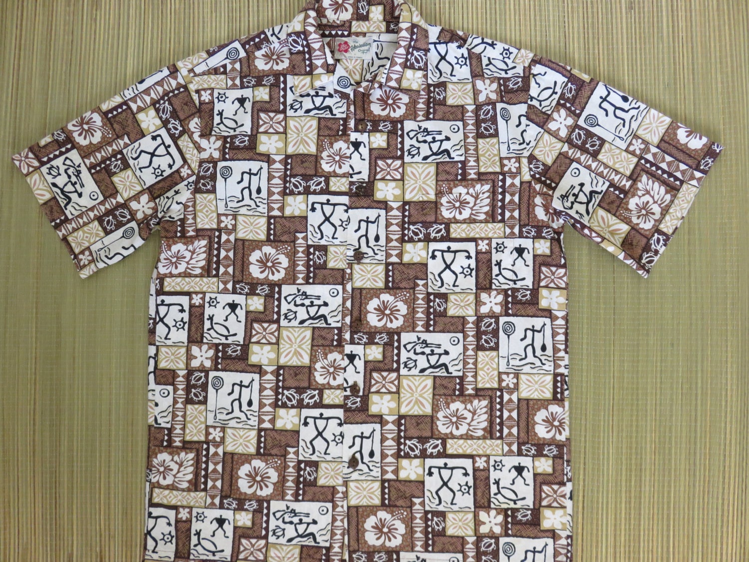 Hobie Vintage 70s Hawaiian Shirt, Silhouette Surfer Woodie Aloha Shirt L