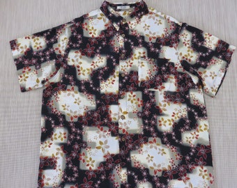 Hawaiian Shirt Men RON CHERESKIN Black Hawaii Lei Aloha Shirt Plumeria Flower Power Vintage Casual Camp - 2XL - Oahu Lew's Shirt Shack