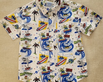 Boy's Hawaiian Shirt, Kids Monster Surfer Shirt, 365 Kids GARANIMALS Aloha Shirt, 100% Cotton Beach Shirt Boys Size 7, Also Comes in Size 5