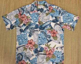 Hawaiian Shirt Men TORI RICHARD Sandwich Islands French Explorer Map Shirt Aloha Cruise Shirt Vintage Camp - M - Oahu Lew's Shirt Shack