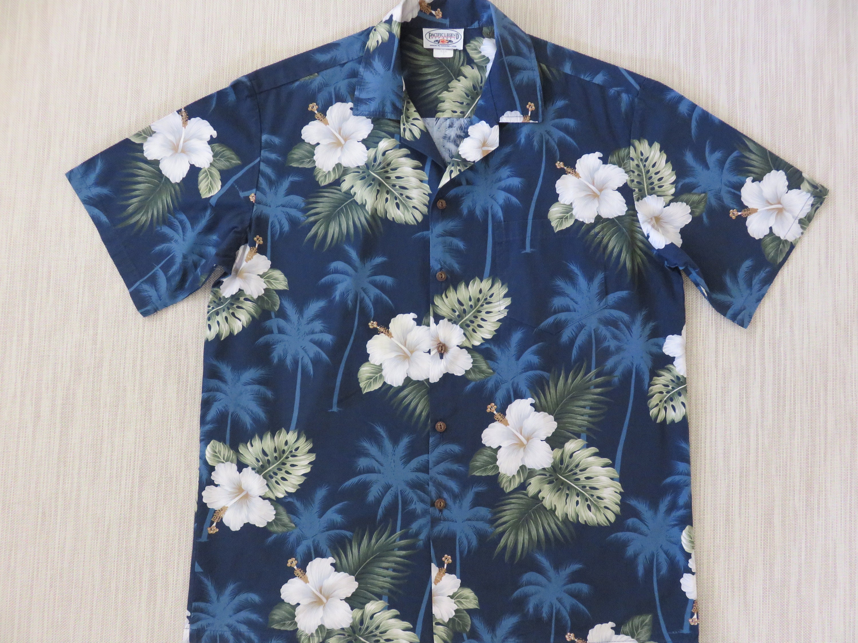 Hawaiian Shirt Men PACIFIC LEGEND Blue Palm Tree Hibiscus | Etsy