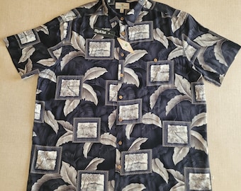 Hawaiihemd, INSEL SHORES Hawaiihemd, Tropisches Aloha Hemd, Hawaii Postkarte Palmendruck, 100% Rayon Camp Herren Größe 2XLT