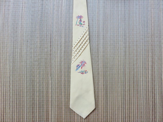 Vintage Hawaiian Tie Hand Painted Necktie JEWEL T… - image 2