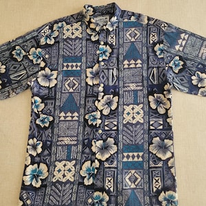Vintage Hawaiian Shirt, LOCAL MOTION Aloha Shirt, Made in Hawaii,  1980s Hawaii Hibiscus Tiki Tropical Mens Cotton Camp, Size L