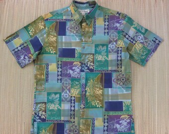 Mens Hawaiian Shirt TORI RICHARD Tropical Tribal Tiki Tiles 100% Cotton Aloha Shirt Casual Beach Resort Wear - M - Oahu Lew's Shirt Shack