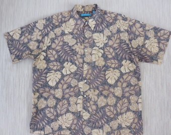 Vintage Hawaiian Shirt TORI RICHARD Tiki Aloha Shirt Philodendron Leaves Copyrighted Print 100% Cotton Mens - XL - Oahu Lew's Shirt Shack
