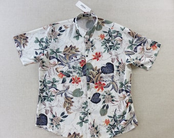 Hawaiian Shirt, JOGAL Hawaiian Shirt, Hawaii Aloha Shirt, Exotic Tropical Rain Forest, Lite Cotton Viscose Blend Mens Beach Shirt Size XXL