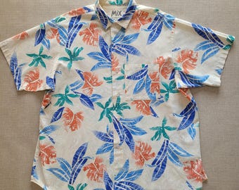 Camisa hawaiana MIX, estampado moderno de selva tropical, 100% algodón, talla 2XL