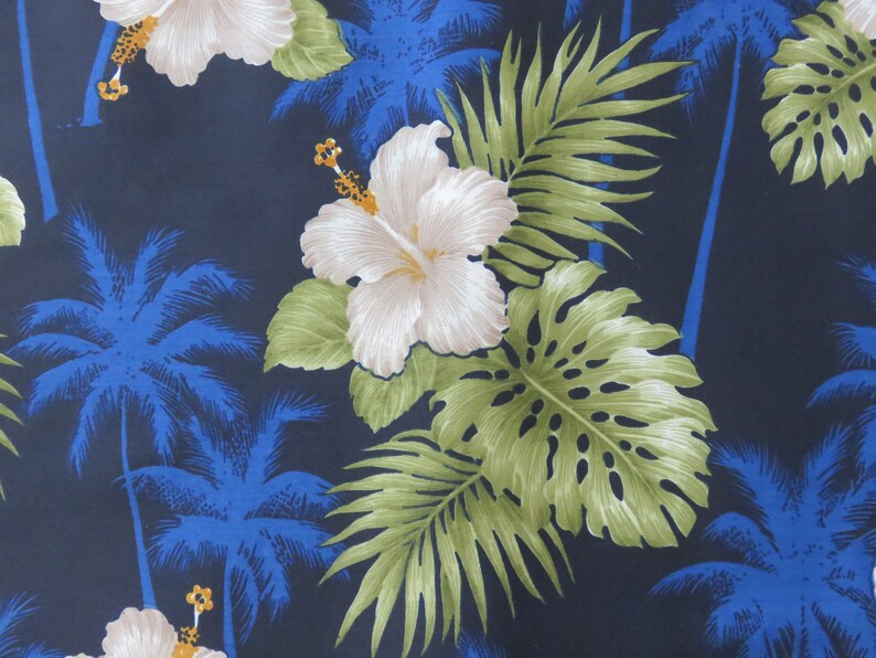 Oahu Lew/'s Shirt Shack Hawaiian Shirt RIMA Blue Hawaii Aloha Shirt Palm Tree Hibiscus Flower Power Party Paradise Island Fave Men Camp L