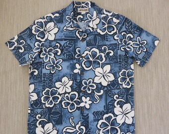 Hawaiian Shirt ISLAND ATTITUDES CrAzY Mod Surfer Hibiscus Flower Power Aloha Shirt 100% Cotton Vintage Men Camp - L - Oahu Lew's Shirt Shack