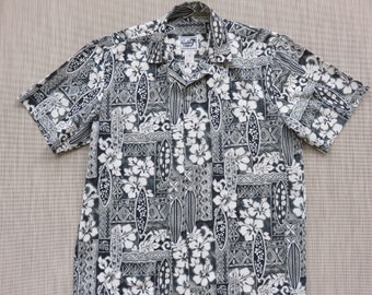 Hawaiian Shirt Men - Hawaii Shirt - Mens Hawaiian Shirt Size Medium - PARADISE STYLE Aloha Shirt - Surfboards, Hibiscus, Tropical Tapa