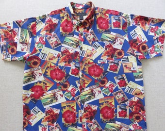 Fly to Hawaii, Hawaiihemd, Postkarte Aloha Hemd, RIGGINGS Hawaiihemd, Insel Urlaubsparadies, Herrengröße XX LARGE