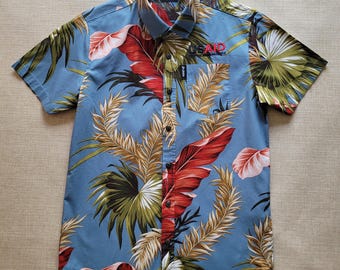 Tropisches Hawaiihemd, Vai-VeiKau Hawaii USAID Hemd, Hergestellt in Fidschi, Bold Modern Style 100% Baumwolle Hochwertige Herrengröße M