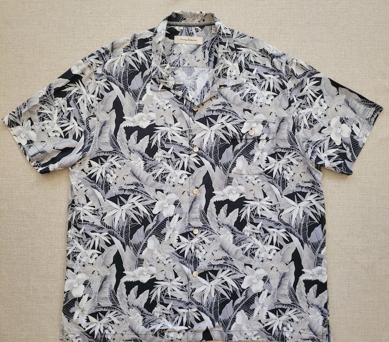 TOMMY BAHAMA Jedwabna koszula hawajska, nadruk w kwiaty hibiskusa, męska XXL zdjęcie 1