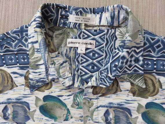 Hawaiian Shirt Men PIERRE CARDIN Tropical Fish Al… - image 4