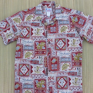 Hawaiian Shirt Men HAWAII Brand Aloha Shirt Vintage Tiki Tribal Turtles Outrigger Canoes Tropical Print Cotton - S - Oahu Lew&#39;s Shirt Shack