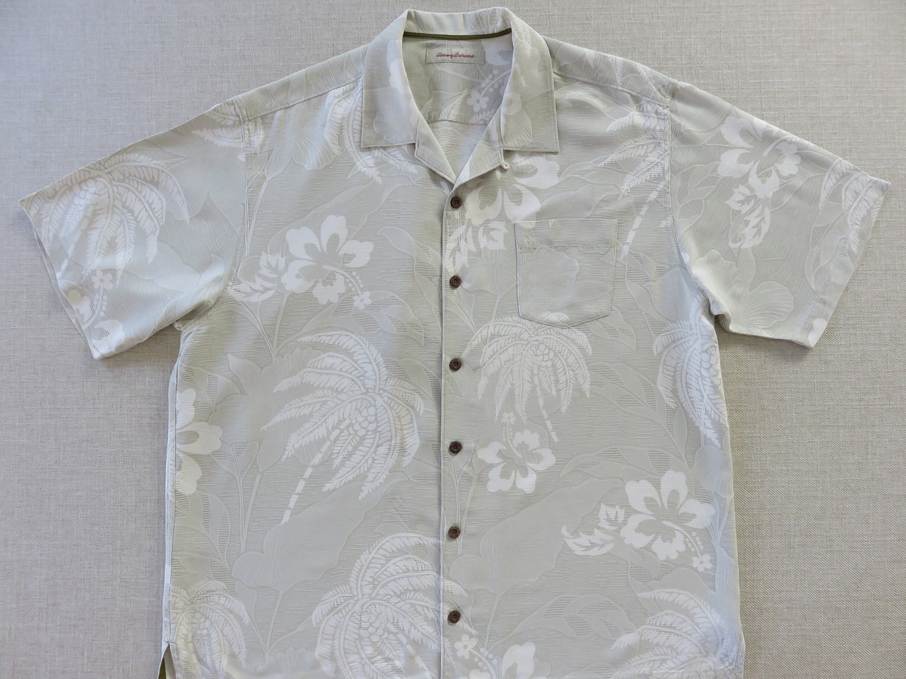 Vintage Tommy Bahama Blue Single Pocket Linen Button Up Shirt Adult Si -  Shop Thrift KC