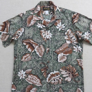 Hawaiian Shirt Men, BISHOP ST. Hawaiian Shirt, Made in Hawaii, Aloha Shirt, Jungle Cruise Tiki Tribal Design, 100% Cotton, Mens Size MEDIUM