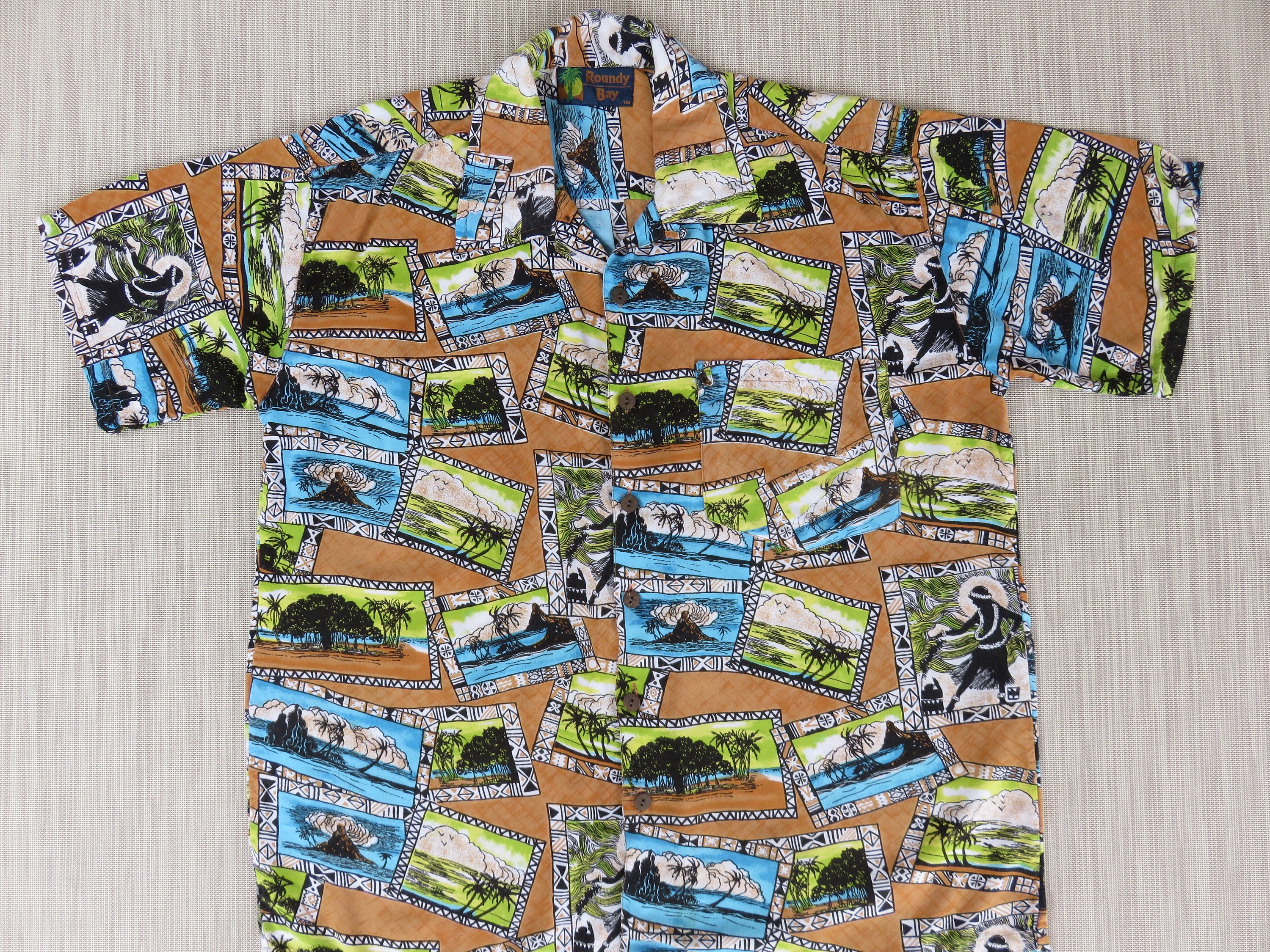 Hawaiian Shirt Men ROUNDY BAY Hula Girl Aloha Shirt Hawaii