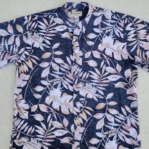 Hawaiian Shirt COOKE STREET Aloha Black Hawaii Shirt, Reverse Print Tropical Foliage Palm Fern Leaf 100% Cotton Mens Size 2XL