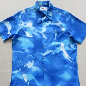 Vintage Hawaiian Shirt, 70s Hawaii Shirt, Tie Dye Psychedelic Flared Collar 1970&#39;s TORI RICHARD Button Down 100% Polyester, Mens Size LARGE