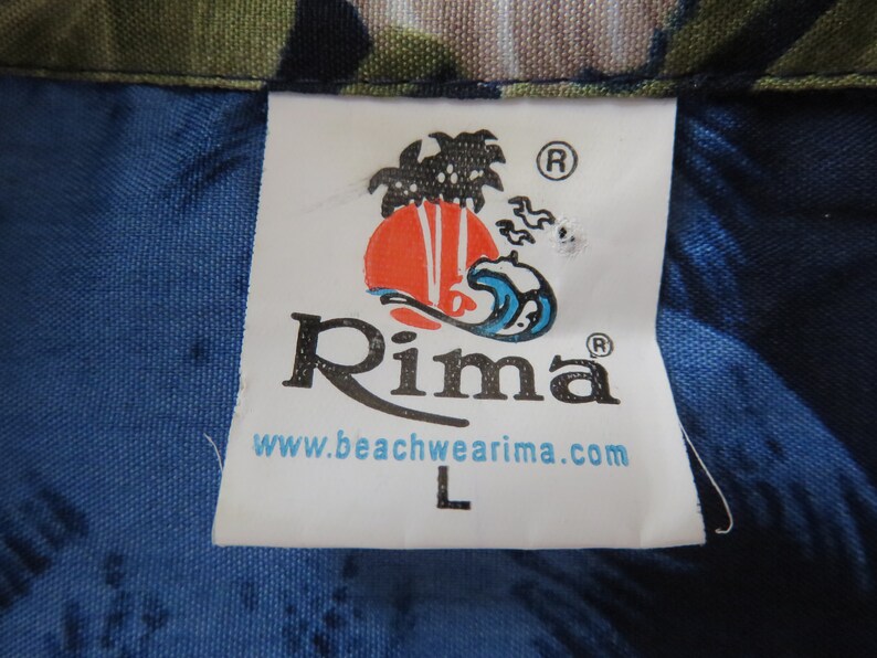 Oahu Lew/'s Shirt Shack Hawaiian Shirt RIMA Blue Hawaii Aloha Shirt Palm Tree Hibiscus Flower Power Party Paradise Island Fave Men Camp L